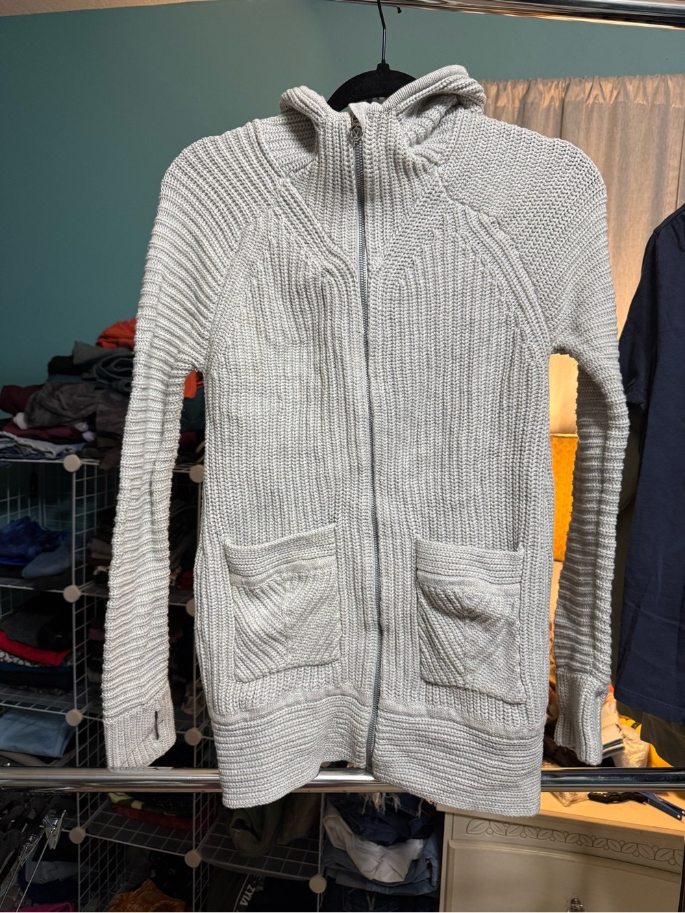 Ivivva by Lululemon Girls Size 12 Gray Chunky Knit Full Zip Hoodie Sweater